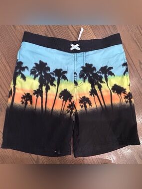 Wonder Nation Boys Sunset Print Swim Trunks Size 10/12 Beach Shorts